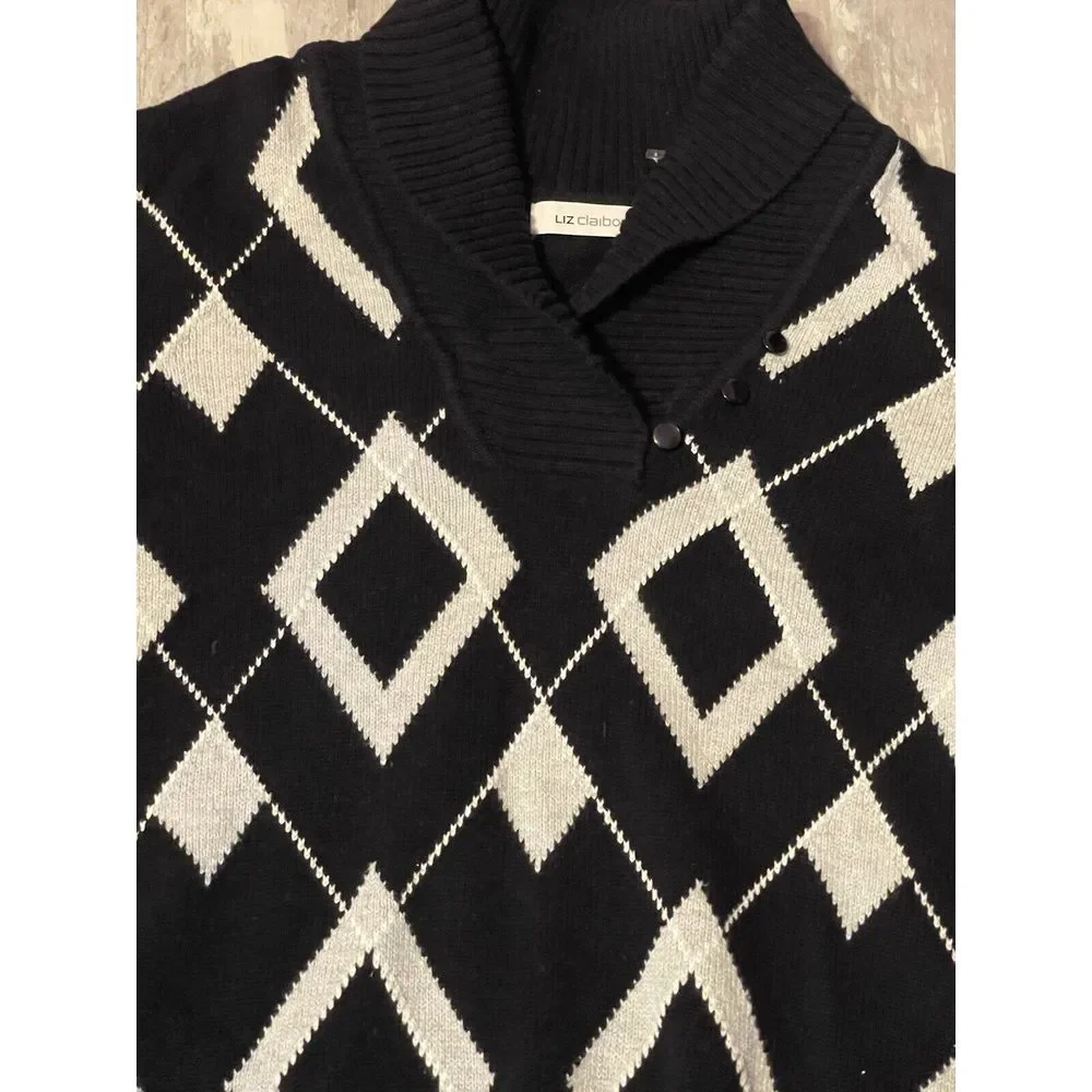 Liz Claiborne Sweater L Vintage Black And White Diamond Design bag 7‎